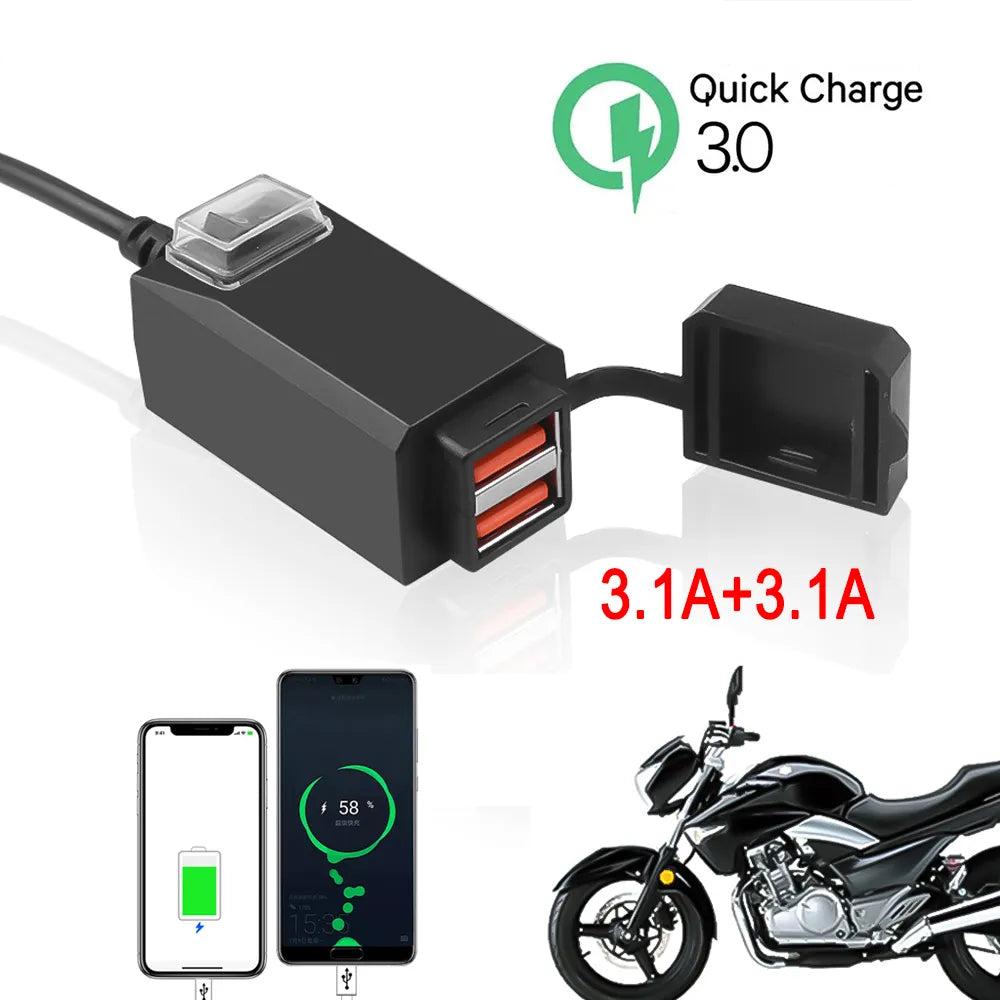Motorcycle Socket Waterproof Dual USB Outlet Change