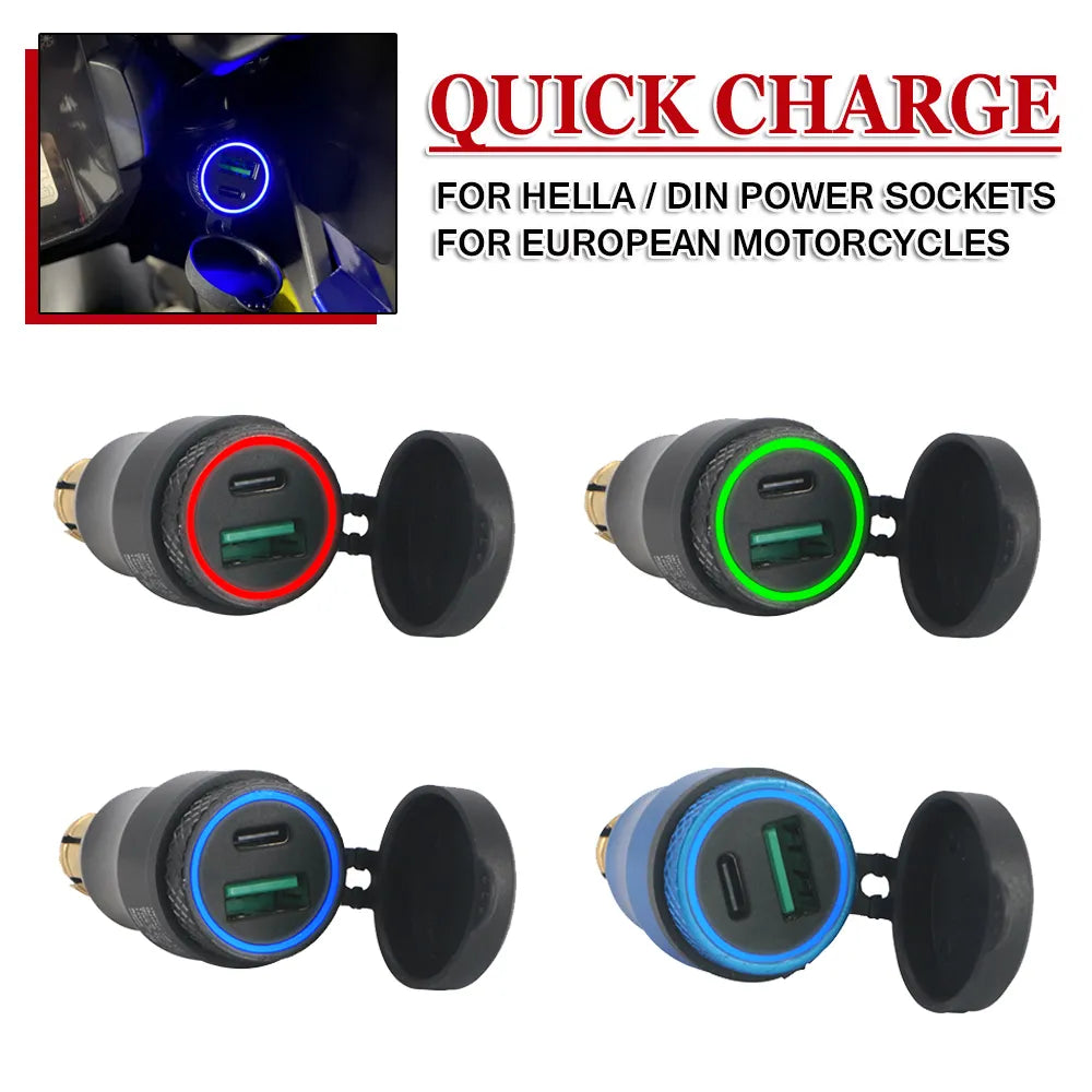 Motorcycle Quick Charge USB Power Adapter DIN Socket Charger